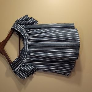 American Eagle off the shoulder smocked striped linen blend short sleeved top